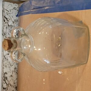 Art Deco Gallon Glass Jar Double Loop, Spout with Cork Lid Cottagecore